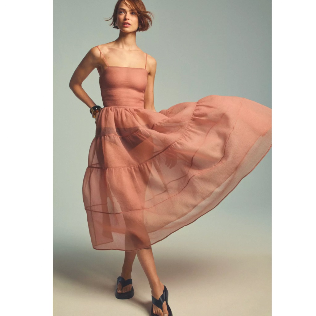 Nwt Anthropologie Ohsevendays Tiered Sheer Midi Dress